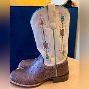 Roper Women's Arrow Feather Ostrich Print Western Boots S:8 Handmade in Mexico